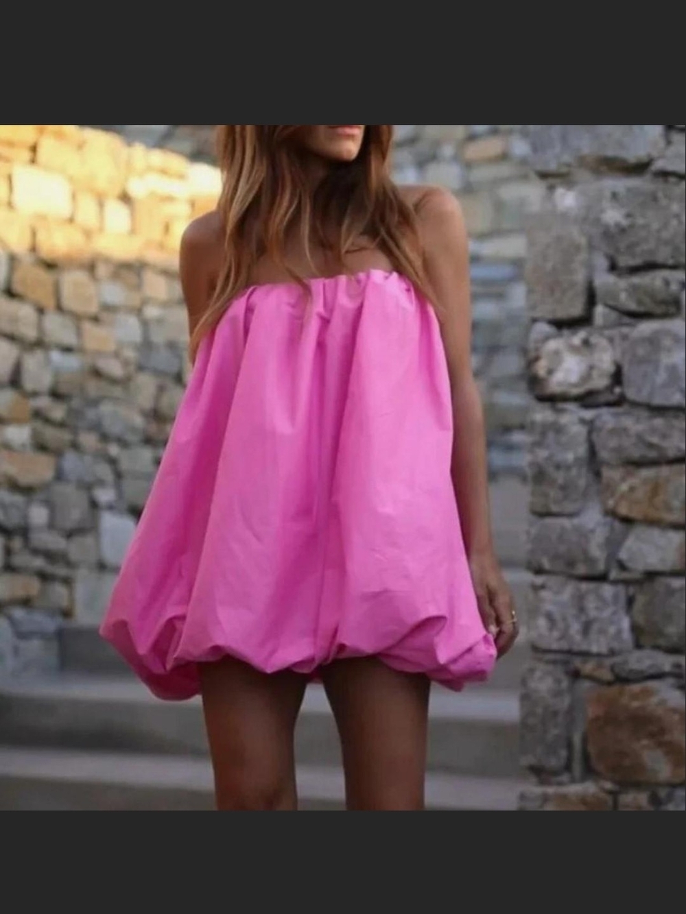 Zara Strapless Bubble Mini Dress in Pink